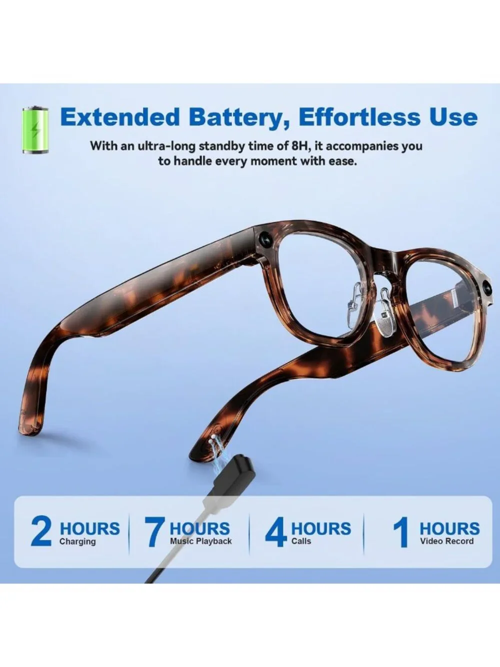 Smart Glasses with 8MP Camera, 1080P Video, Real-Time Translation, Bluetooth